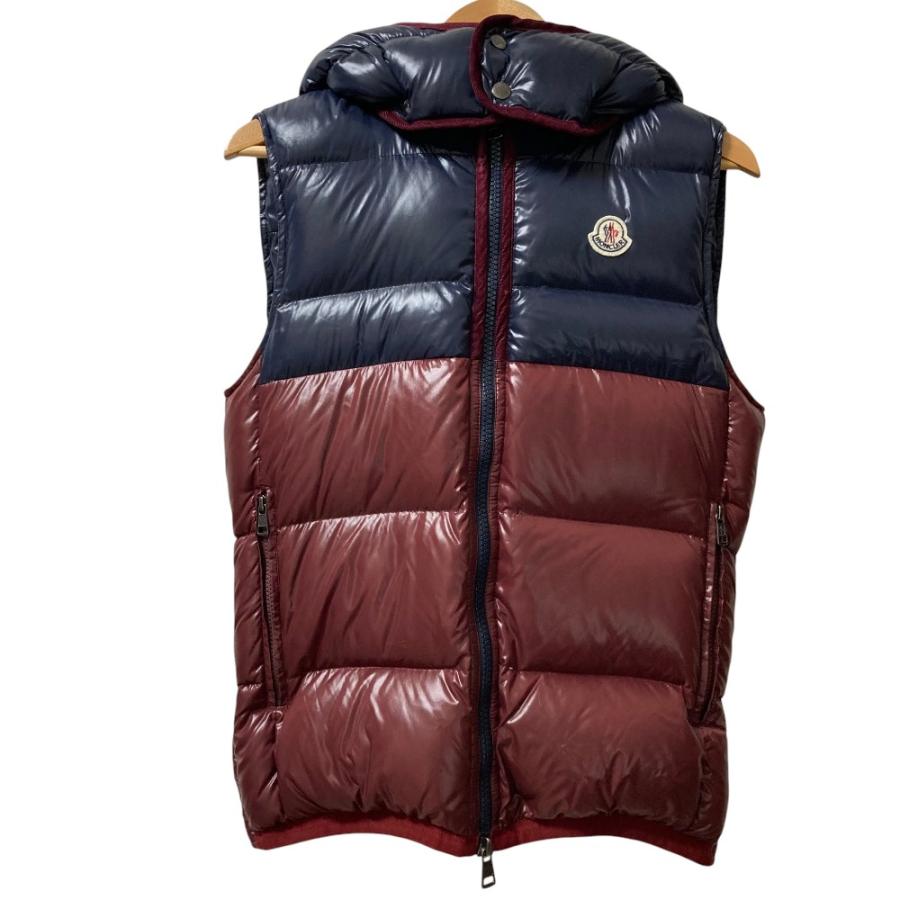 美品 MONCLER モンクレール BALMAT フーデッド ダウンベスト ジレ サイズ1 ネイビー×レッド メンズ 古着 中古 USED MONCLER（モンクレール） 美品 BALMAT フーデッド ダウンベスト ジレ