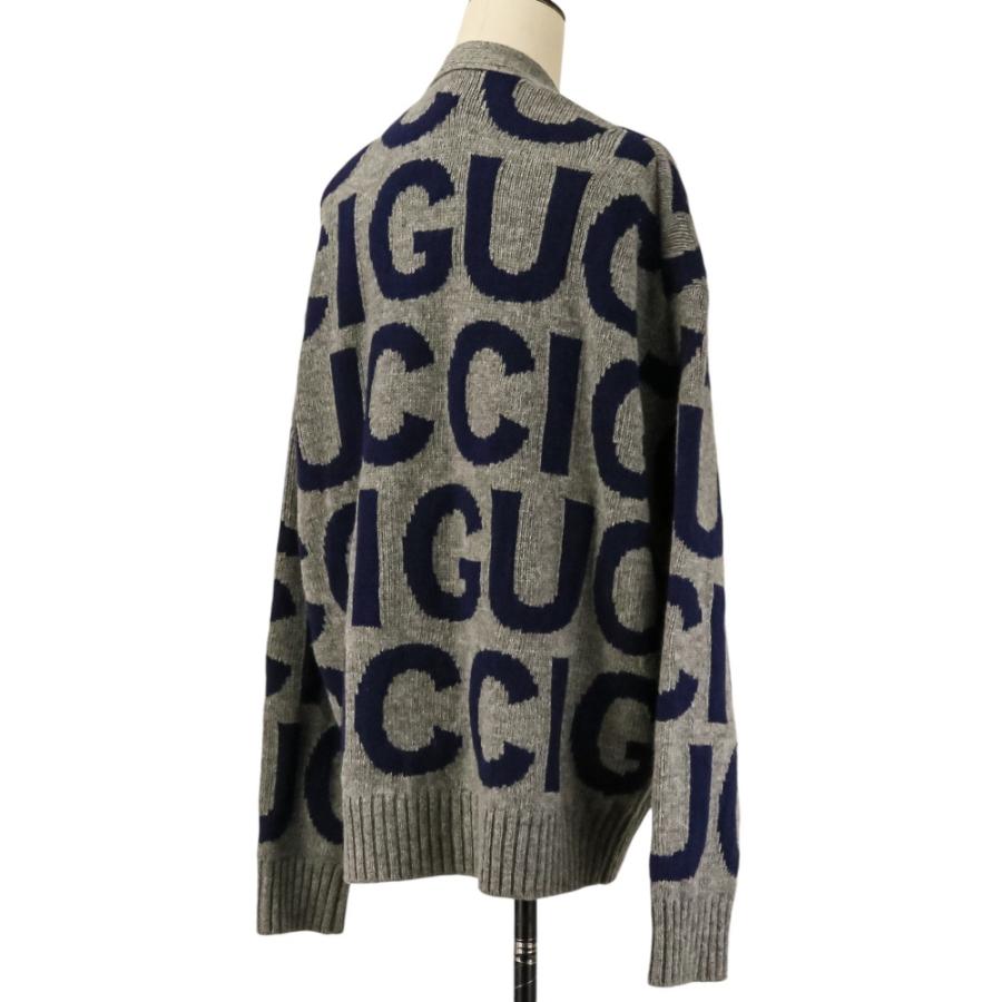グッチ カーディガン  771707【Aランク】【中古】 GUCCI（グッチ） 美品 ロゴインターシャ Vネック ニット カーディガン