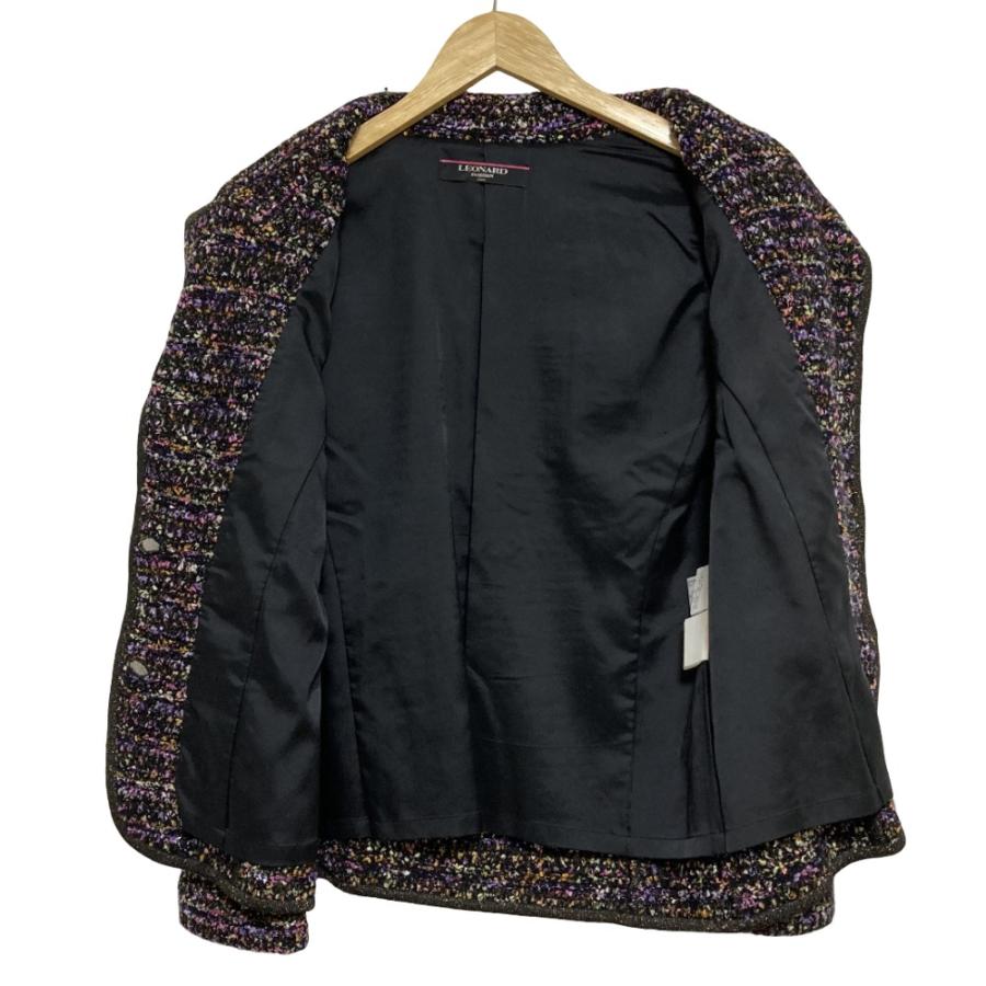 LEONARD - 美品 LEONARD レオナール ウール ツイードテーラードジャケット 38 ブラック ホワイト レディース 古着 中古 USED LEONARD FASHION 美品 レオナールファッション ツイード テーラード