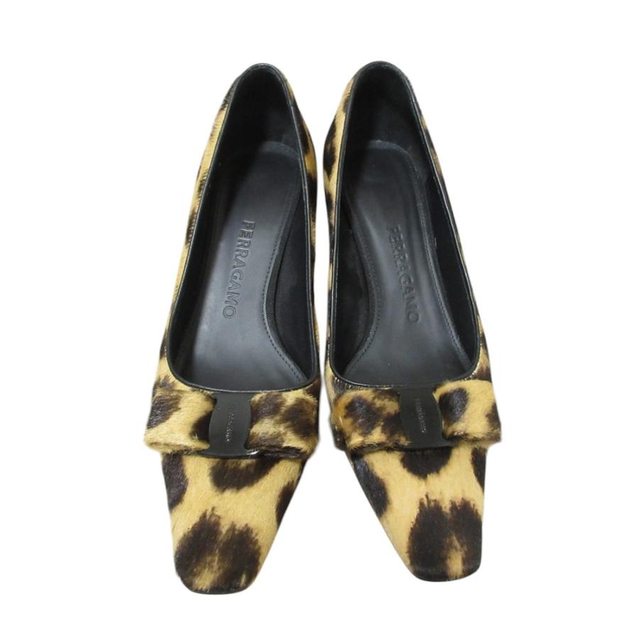 美品 FERRAGAMO フェラガモ SIWAR 60 レオパード ハラコ ヴァラリボン 