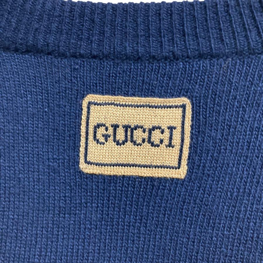 美品 GUCCI グッチ クルーネック ウールニット セーター 694786 Mサイズ ネイビー メンズ 古着 中古 USED GUCCI（グッチ） 美品 クルーネック ウールニット セーター 694786 M