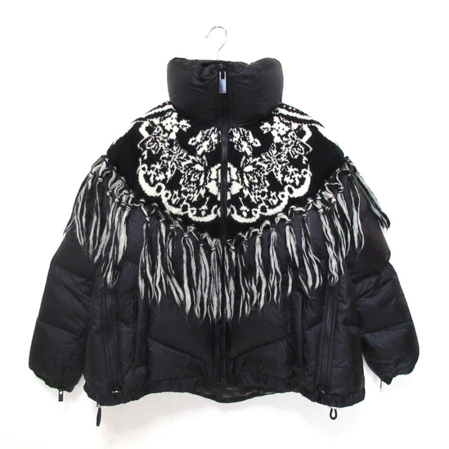 sacai（サカイ） 良品 ニット切替 フリンジ ダウンジャケット 19-04559 