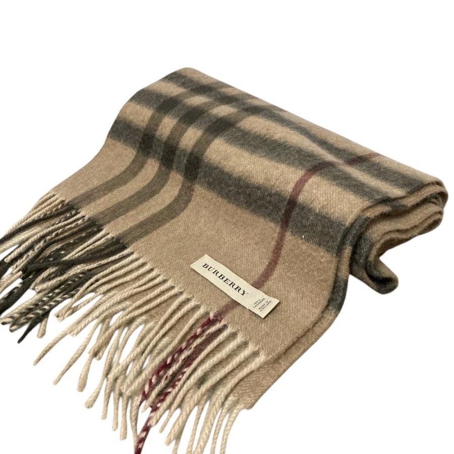美品 BURBERRY バーバリー スコットランド製 メガノバチェック フリンジ カシミヤマフラー ブラウン メンズ レディース 古着 中古 USED BURBERRY（バーバリー） 美品 スコットランド製 メガノバチェック