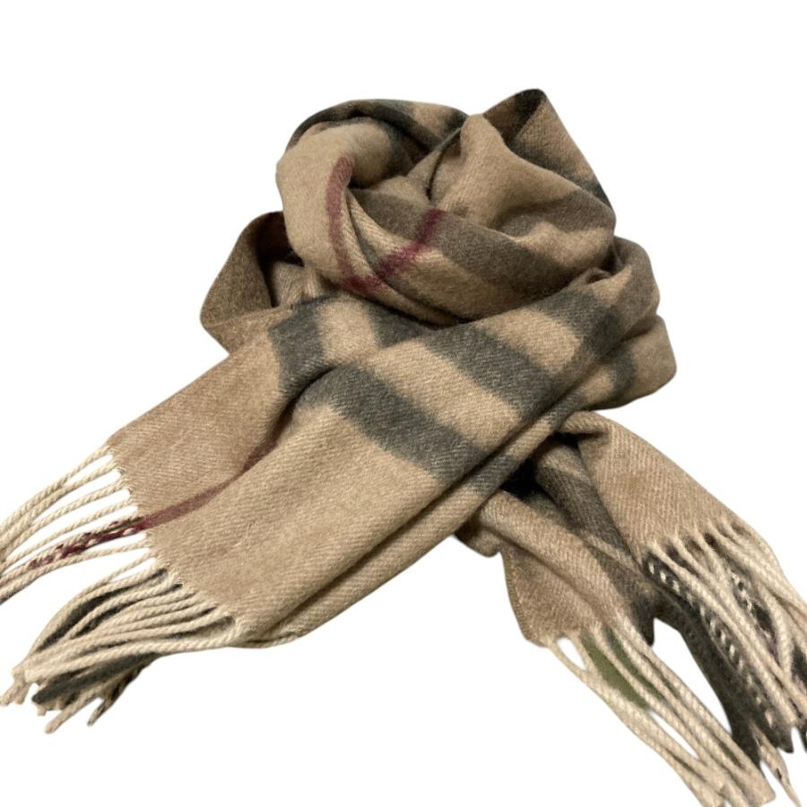 美品 BURBERRY バーバリー スコットランド製 メガノバチェック フリンジ カシミヤマフラー ブラウン メンズ レディース 古着 中古 USED BURBERRY（バーバリー） 美品 スコットランド製 メガノバチェック