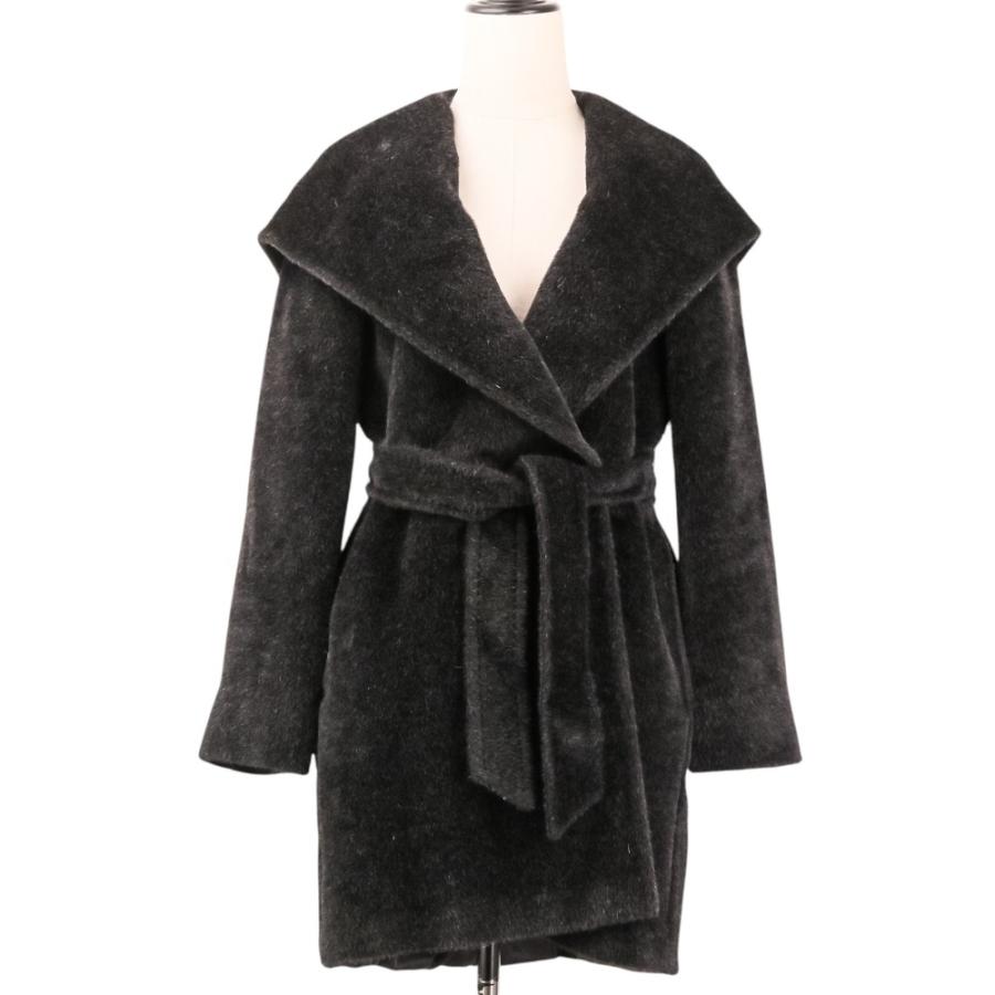 美品 Max Mara マックスマーラ アルパカ シャギー フーディーベルテッドコート ガウンコート 38 ブラック レディース 古着 中古 USED Max Mara（マックスマーラ） 美品 アルパカ シャギー フーディー