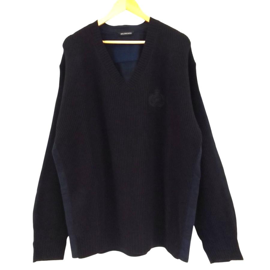 美品 23AW BALENCIAGA バレンシアガ Hybrid V-Neck Shirt ドッキングニット 704271 サイズXS ネイビー メンズ 古着 中古 USED BALENCIAGA（バレンシアガ） 美品 23AW BALENCIAGA Hybrid V-Neck