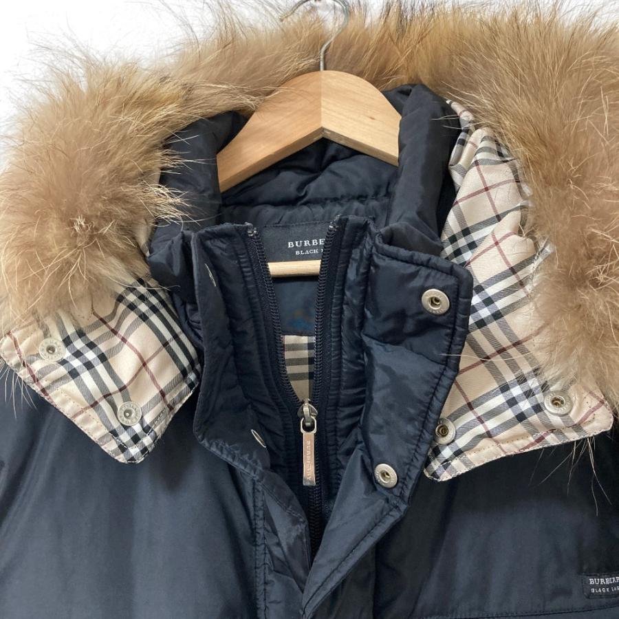 Lサイズ バーバリー 3way モッズコート ラクーンファー ノバチェック 黒 BURBERRY BLACK LABEL（バーバリーブラックレーベル） 裏地ノバ