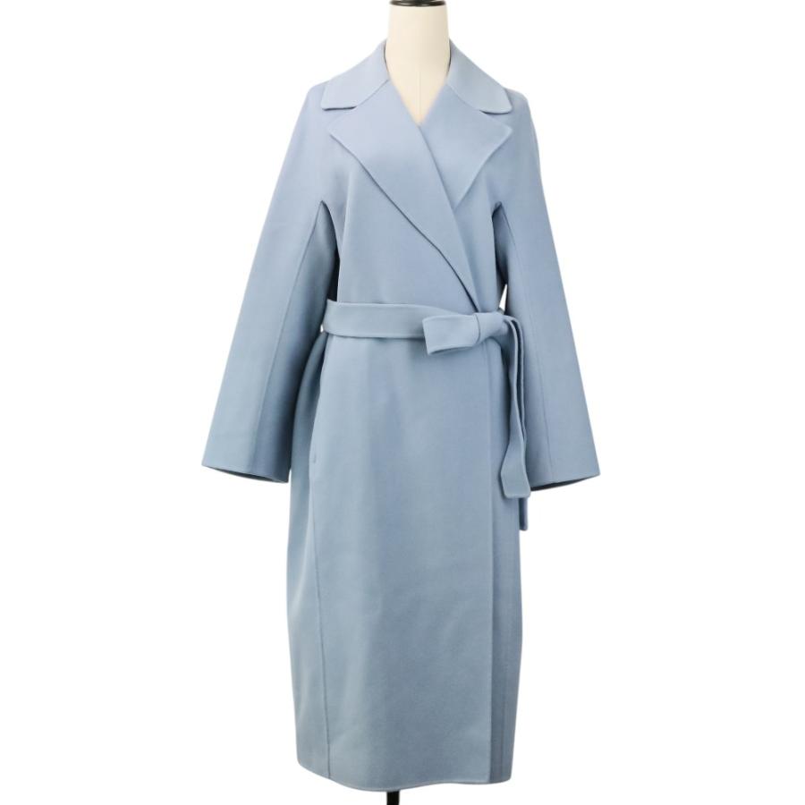 良品 'S Max Mara エスマックスマーラ CUCITO A MANO ウール ベルテッド リバーコート 44 ライトブルー レディース 古着 中古