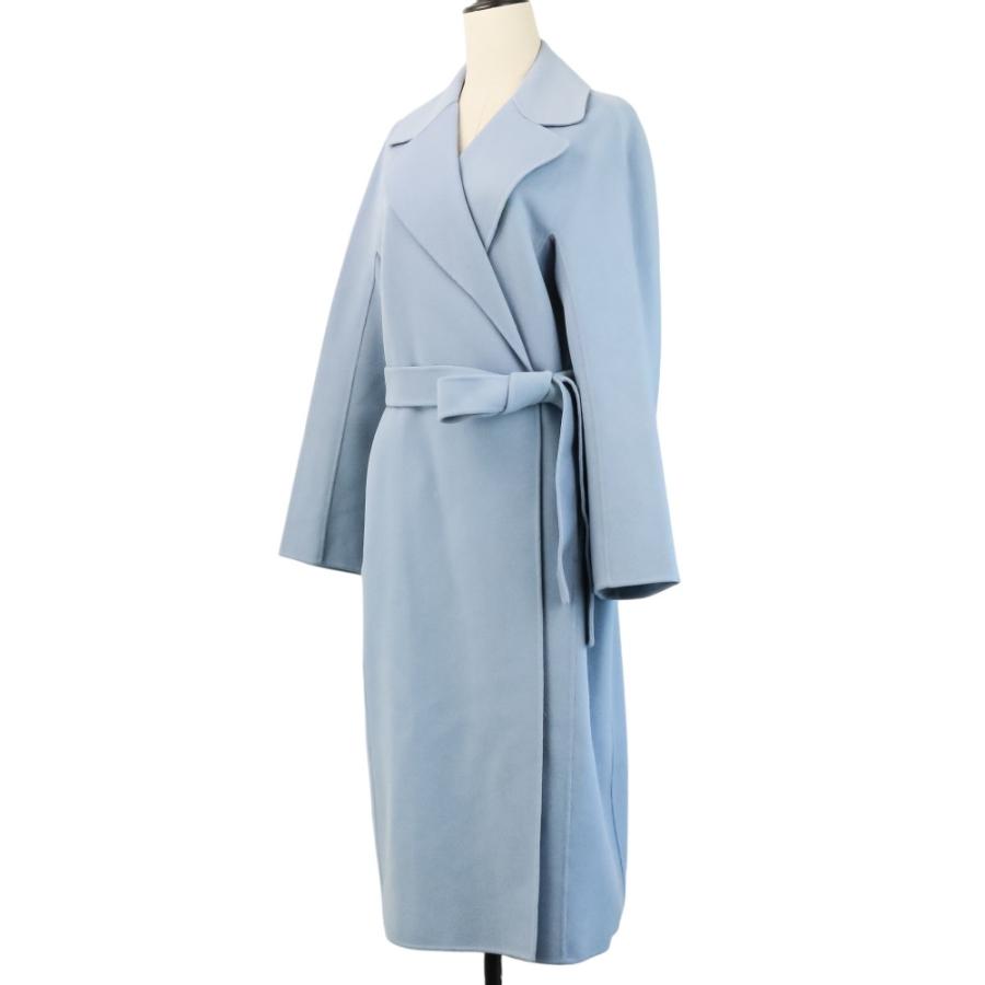 良品 'S Max Mara エスマックスマーラ CUCITO A MANO ウール ベルテッド リバーコート 44 ライトブルー レディース 古着 中古の画像