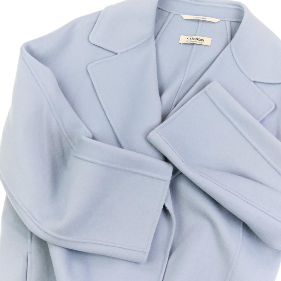 良品 'S Max Mara エスマックスマーラ CUCITO A MANO ウール ベルテッド リバーコート 44 ライトブルー レディース 古着 中古の画像