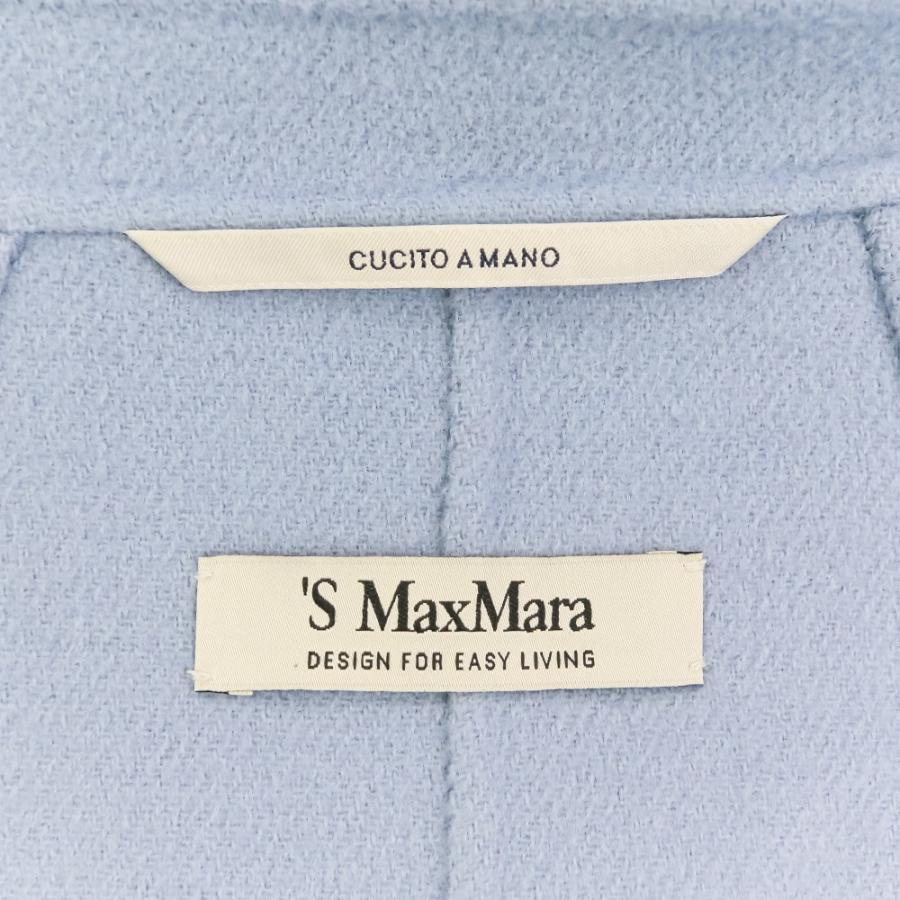 良品 'S Max Mara エスマックスマーラ CUCITO A MANO ウール ベルテッド リバーコート 44 ライトブルー レディース 古着 中古の画像