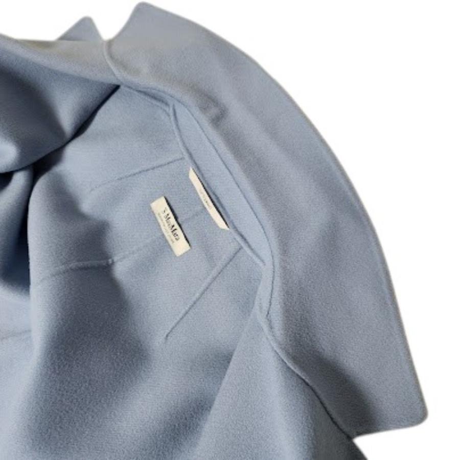 良品 'S Max Mara エスマックスマーラ CUCITO A MANO ウール ベルテッド リバーコート 44 ライトブルー レディース 古着 中古の画像