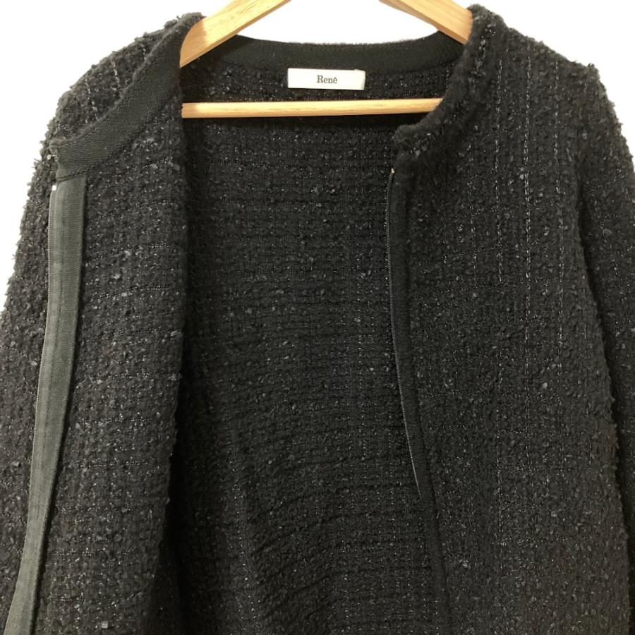 Rene（ルネ） 良品 パールボタン ツイード ウール ノーカラー