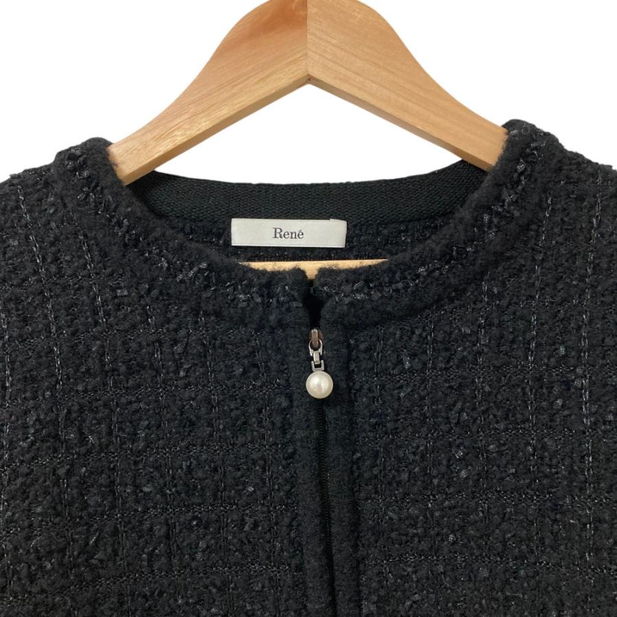 Rene（ルネ） 良品 パールボタン ツイード ウール ノーカラー