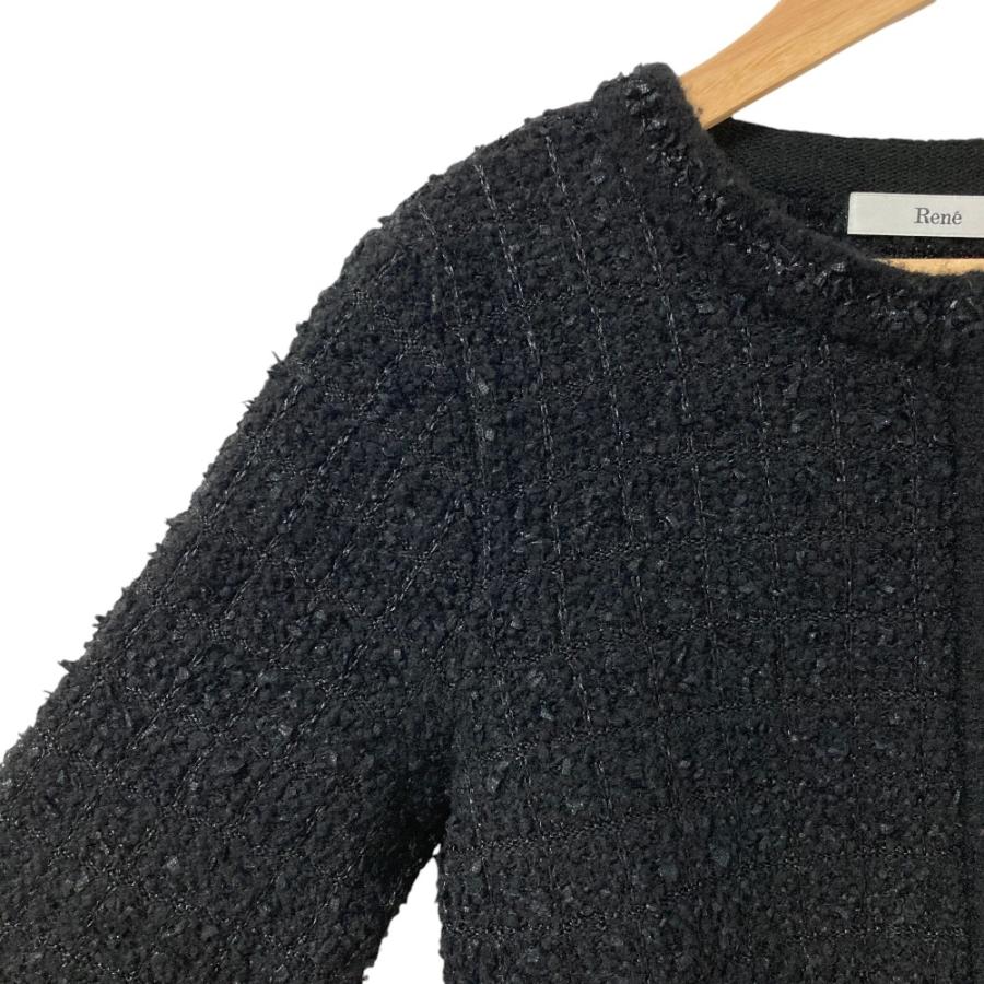 Rene（ルネ） 良品 パールボタン ツイード ウール ノーカラー