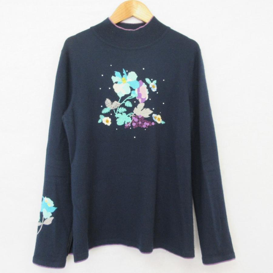 LEONARD 花柄刺繍 Vネックニットワンピース レオナールスポーツ SPORT ニット 花柄 刺繍 長袖 Vネック セーター M