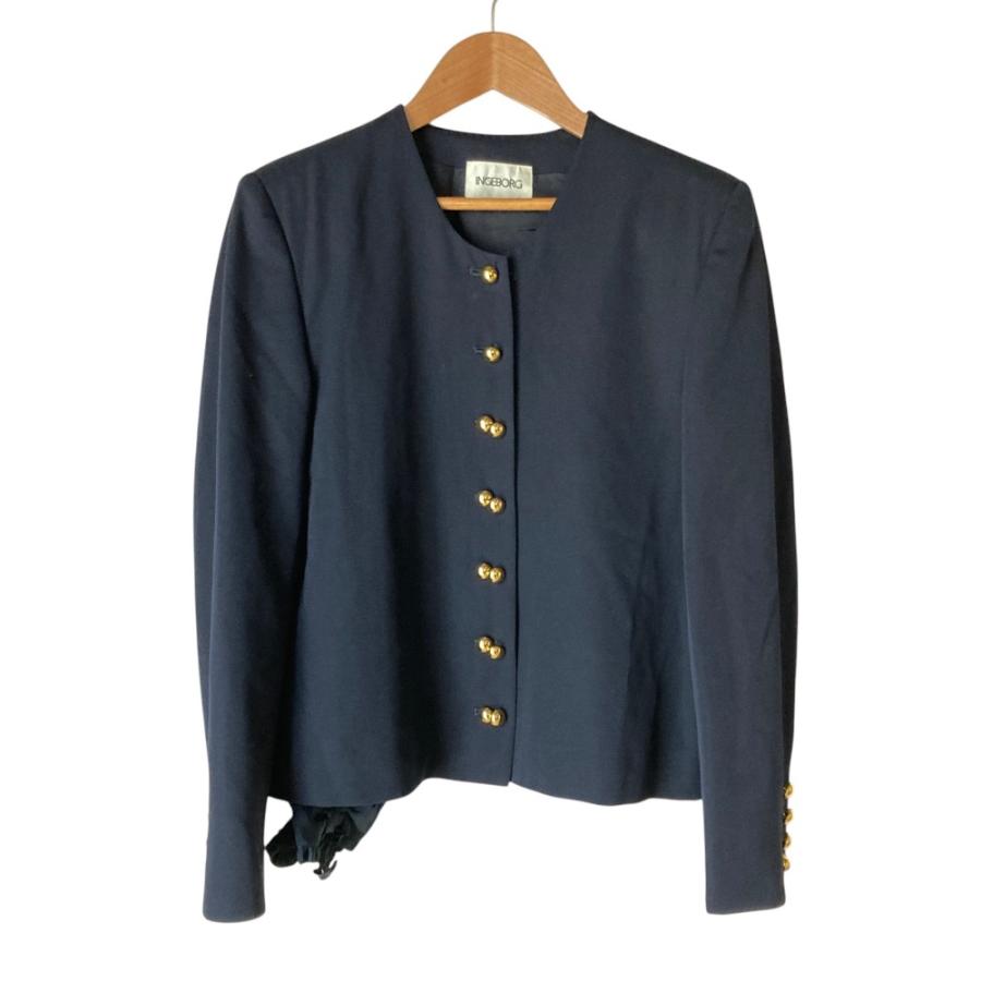 INGEBORG（インゲボルグ） 美品 金釦 ウール ノーカラージャケット 