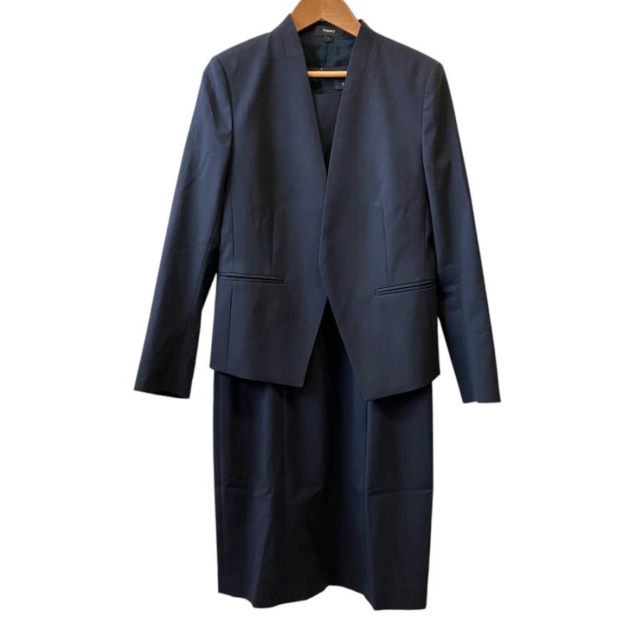 Theory 定価4.4万 Tailor ノーカラージャケット ネイビー 2 theory（セオリー） 良品 定番商品 TAILOR ノーカラージャケット