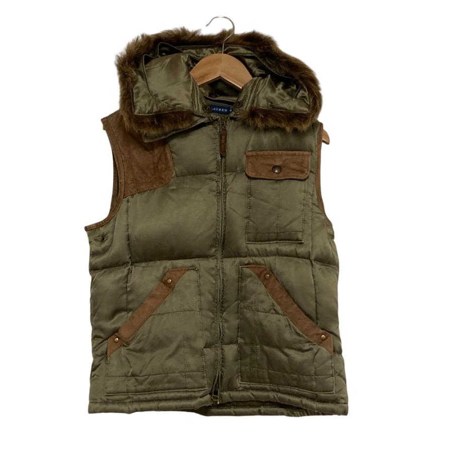 ラルフローレン コットン シルク ダウンベスト リアルファー 本革スエード 良品 RALPH LAUREN ラルフローレン コットンシルク ラムファー ダウン