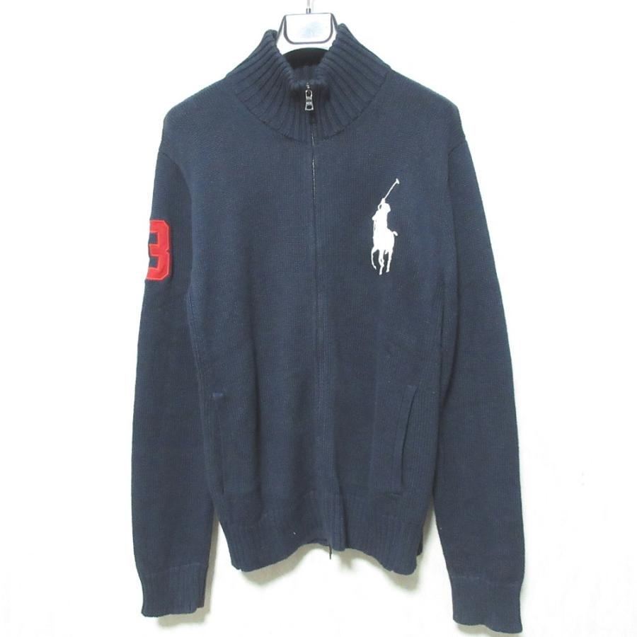 良品 Polo by Ralph Lauren ポロバイラルフローレン ビッグポニー ジップ カーディガン ニット ブルゾン ジャケット L ネイビー メンズ 古着 中古 USED 良品 Polo by Ralph Lauren ポロバイラルフローレン ビッグポニー