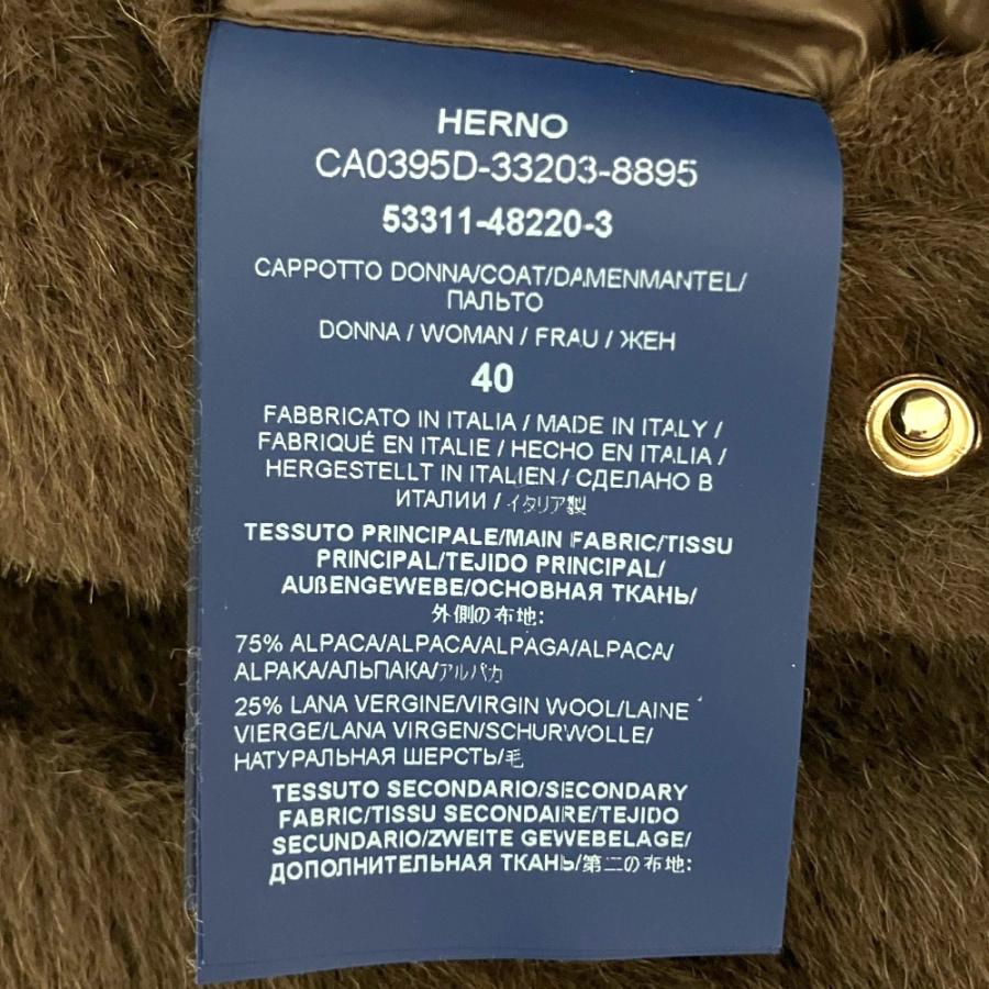 美品 HERNO ヘルノ フォックスファー フーデッド アルパカ シャギー ダウンコート CA0395D サイズ40 ブラウン レディース 古着 中古