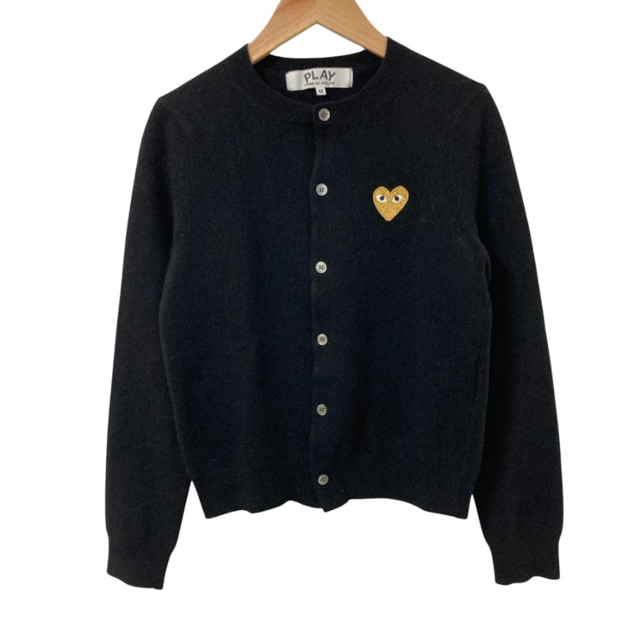 【未使用】プレイコムデギャルソン ハート カーディガン ブラック S レディース PLAY COMME des GARCONS 良品 プレイコムデギャルソン ハートワッペン