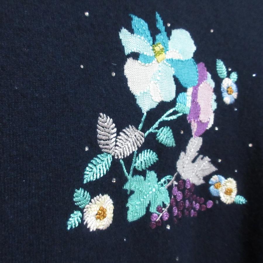 LEONARD 花柄刺繍 Vネックニットワンピース レオナールスポーツ SPORT ニット 花柄 刺繍 長袖 Vネック セーター M