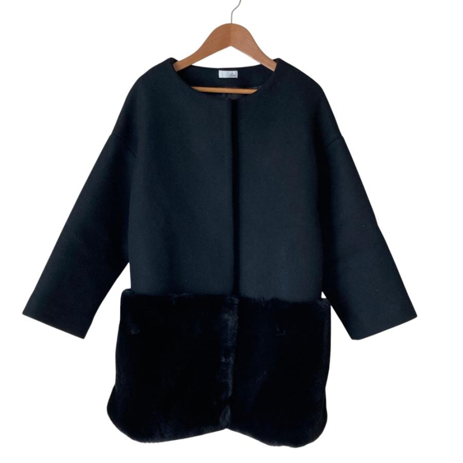 美品 em. エムドット Eco Fur Coat ノーカラー エコファーコート 