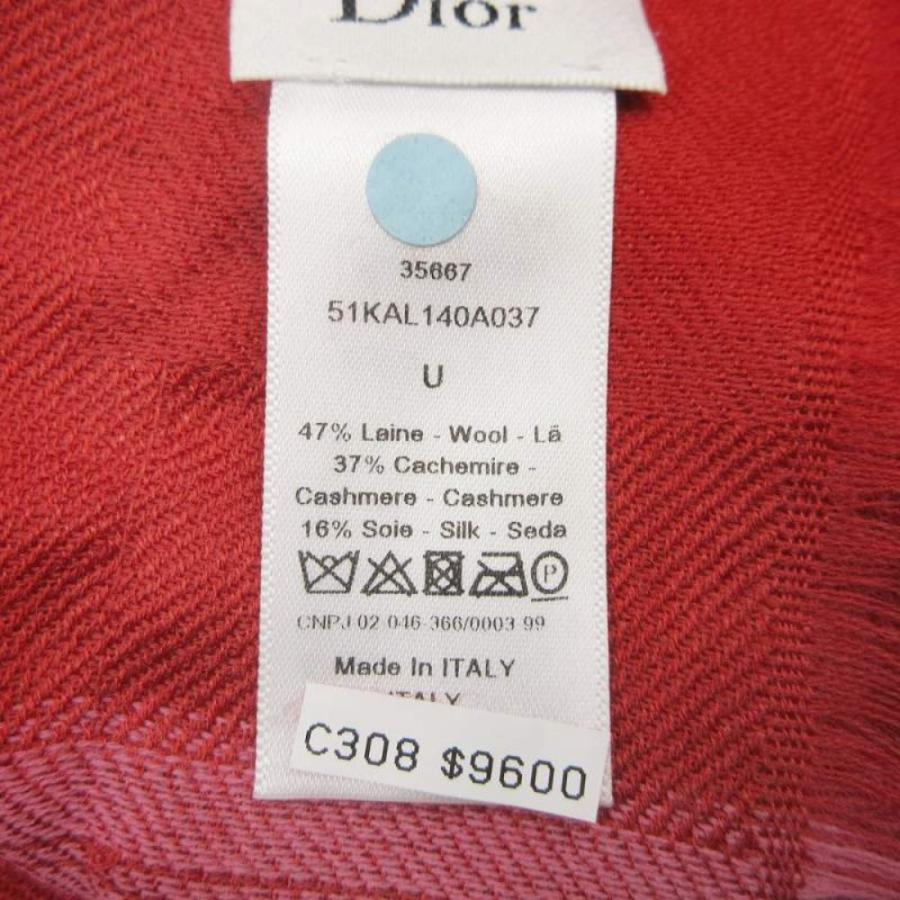 新品同様 Dior ディオール カナージュ ジャガード 大判 ストール カシミヤ シルク ショール ロゴ 羽織 マフラー 140×140 レッド ピンク レディース 古着 中古 USED 新品同様 Dior ディオール カナージュ ジャガード 大判 ストール