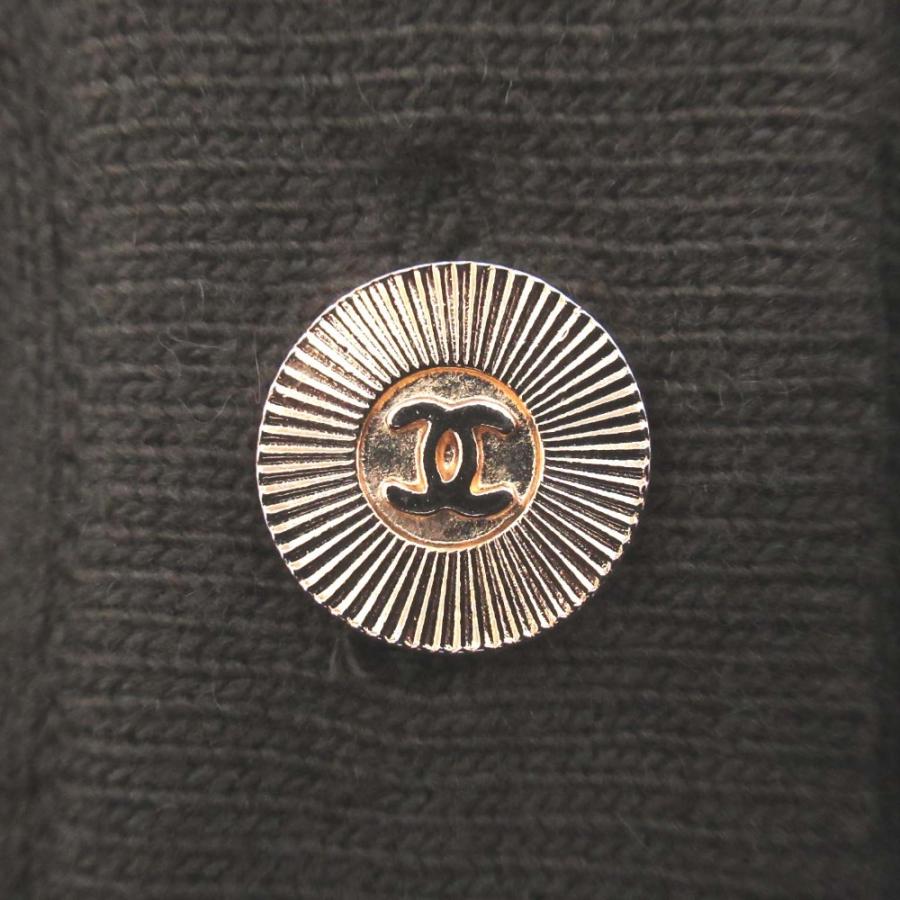 良品 CHANEL シャネル ファーカラー ココマークボタン ベルテッド ニット カーディガン カーキ レディース 古着 中古 USED CHANEL（シャネル） 良品 ファーカラー ココマークボタン ベルテッド
