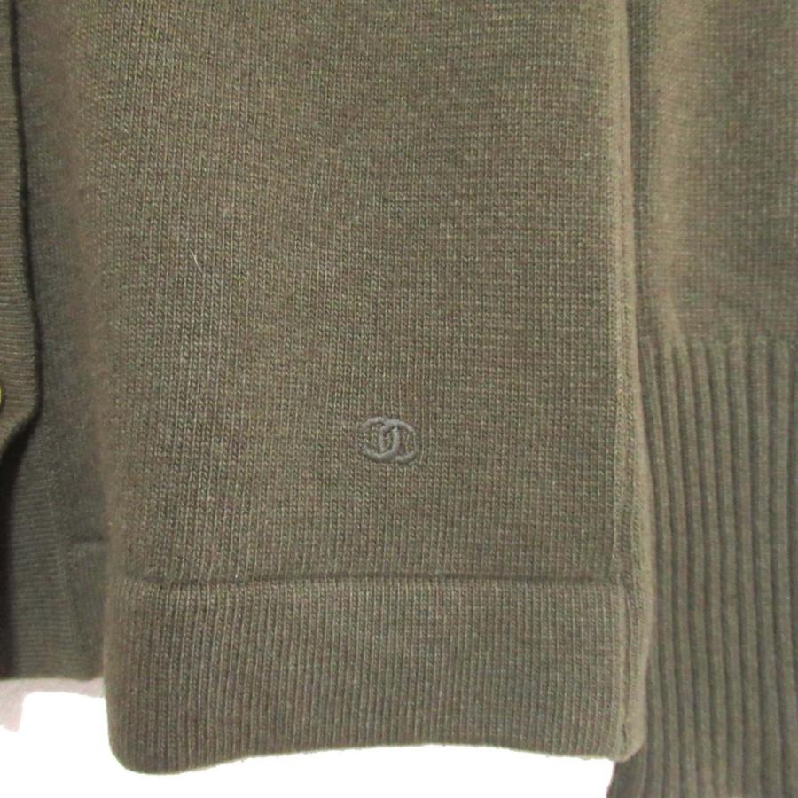 良品 CHANEL シャネル ファーカラー ココマークボタン ベルテッド ニット カーディガン カーキ レディース 古着 中古 USED CHANEL（シャネル） 良品 ファーカラー ココマークボタン ベルテッド