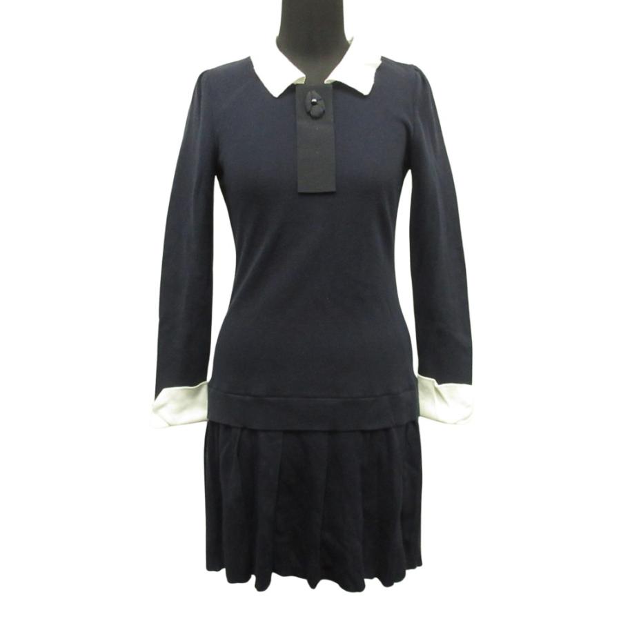 23AW エムズグレイシー ニットワンピース リボンブローチ付 38 M'S GRACY】エムズグレイシーニットワンピース 38 エムズグレイシー