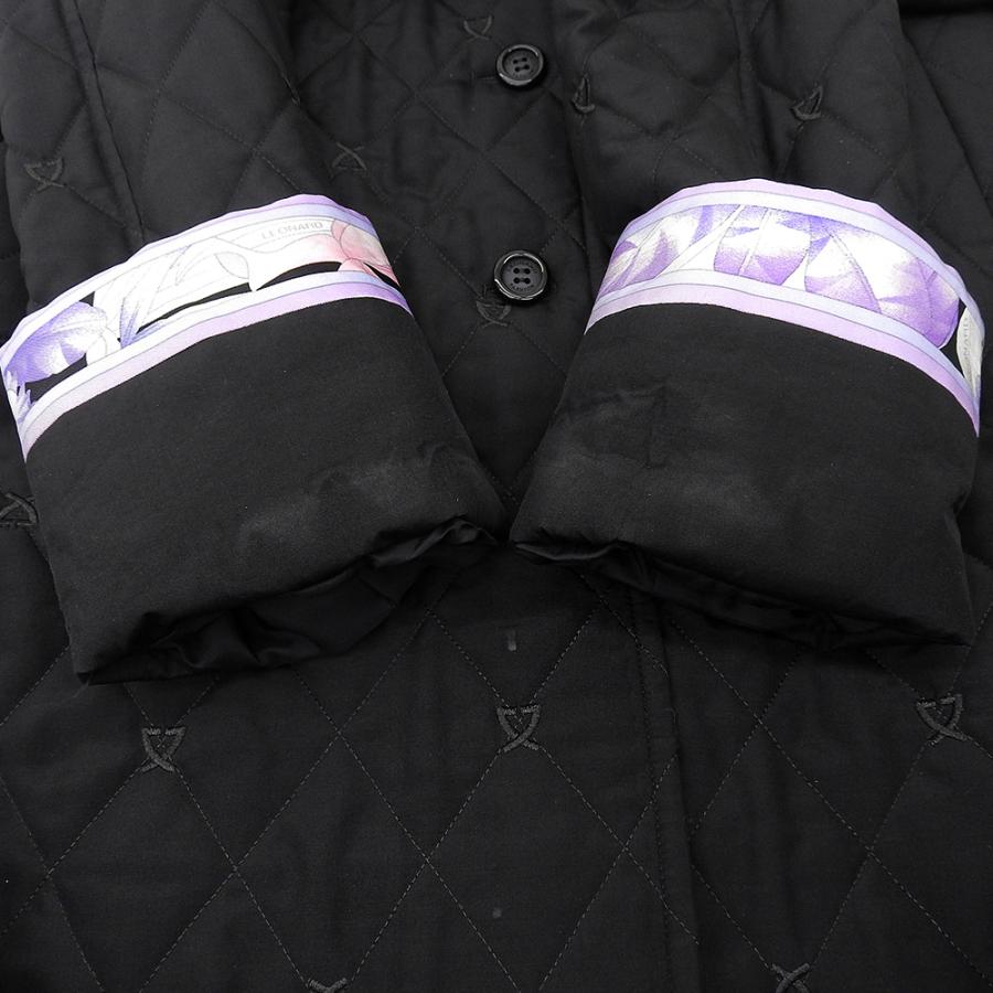 2way◎レオナール 中綿コート 花柄 ブラック 40 L フード