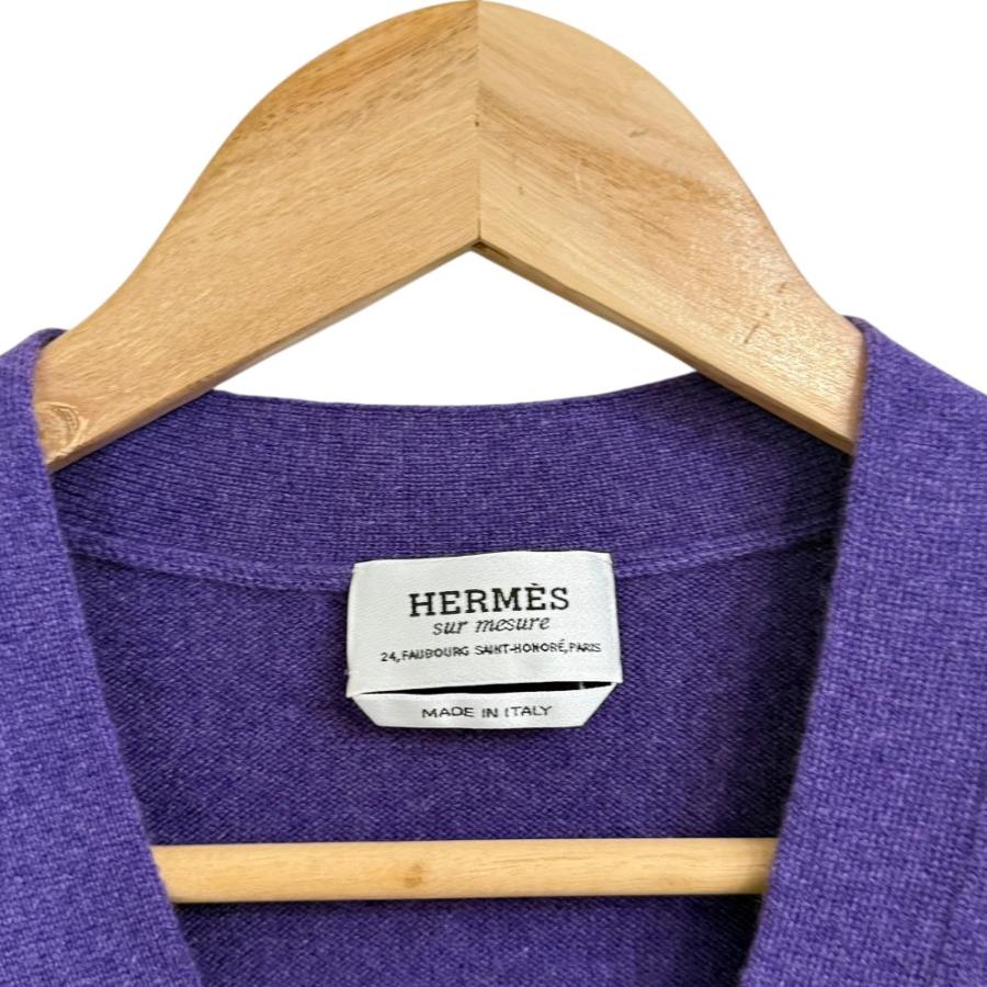 美品 HERMES エルメス オーダー品 カシミヤ100％ 長袖 ニット カーディガン パープル メンズ 古着 中古_2