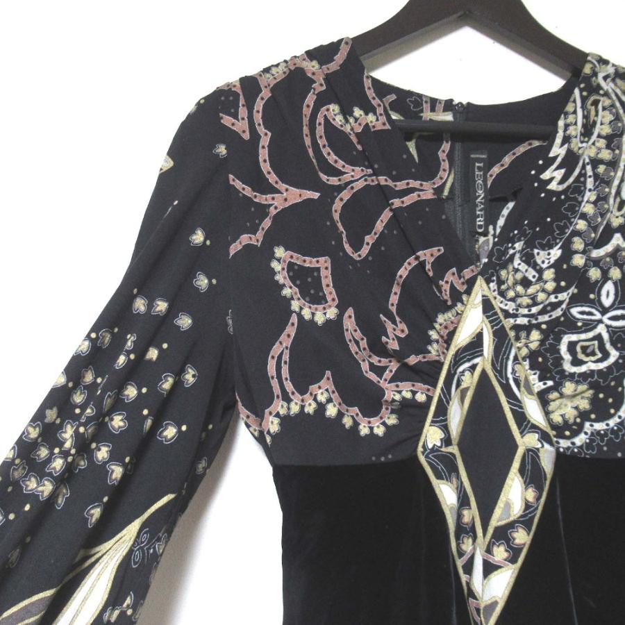 LEONARD FASHION レオナールファッション ペイズリー柄切替 ベルベット 
