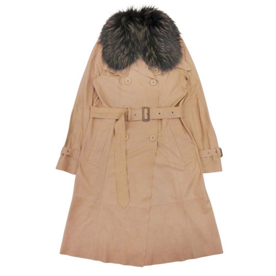 良品 Rawtus Raw+ ロゥタス ファー襟 ゴートスキン トレンチコート ジャケット ダブルブレスト 山羊革 本革 36 キャメル ...