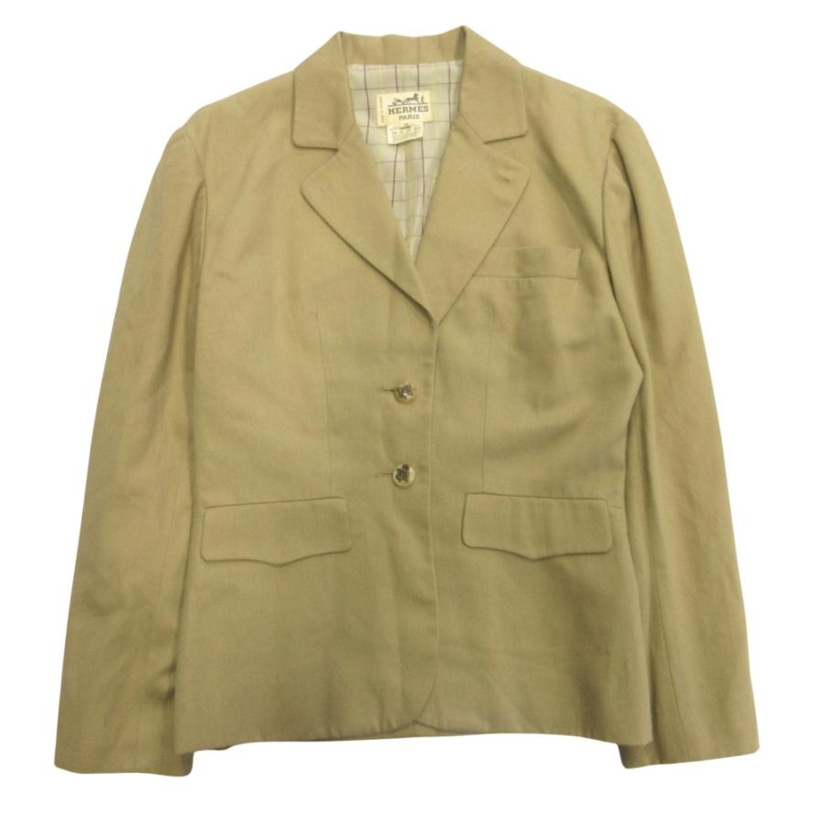HERMES ジャケット 42 裏地 総柄 ゴールド ロゴ ボタン ブレザー HERMES（エルメス） 良品 ホルンボタン テーラード ジャケット