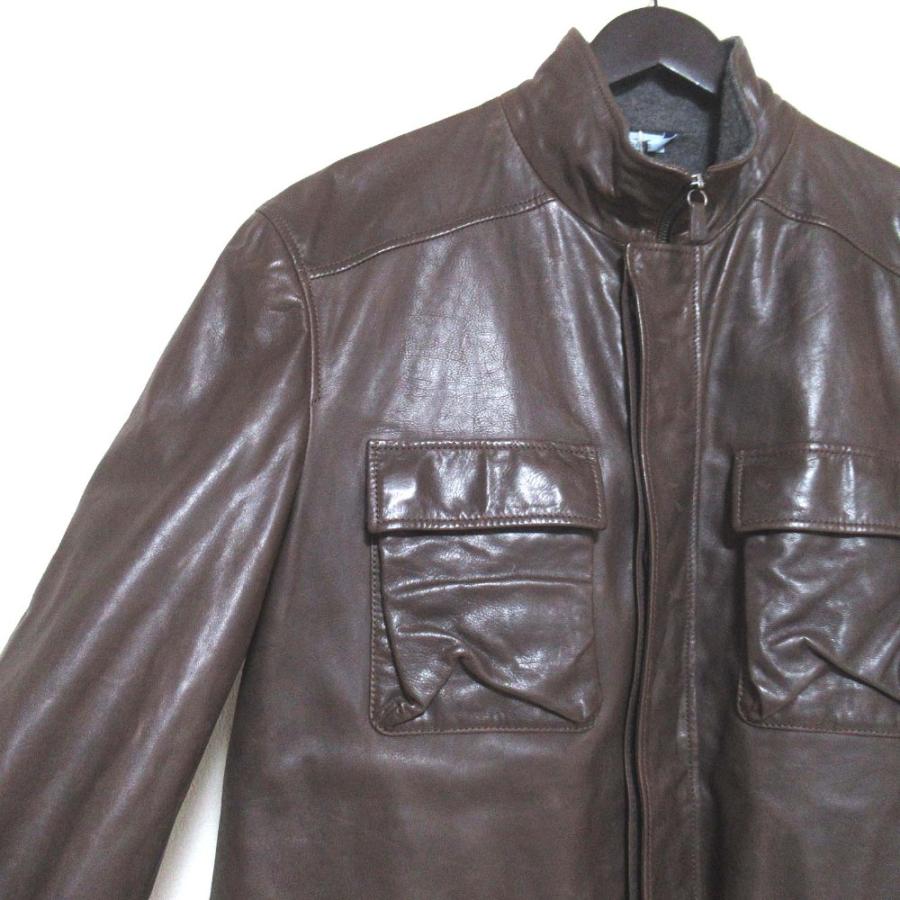 美品 Malo マーロ スタンドカラー レザー フィールドジャケット ブルゾン サイズ52 ブラウン メンズ 古着 中古 USED MALO（マーロ） 美品 スタンドカラー レザー フィールドジャケット