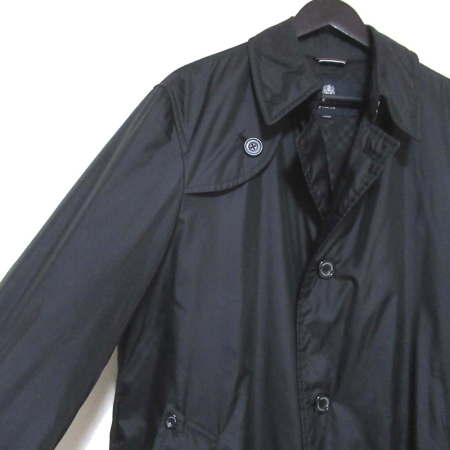 良品 Aquascutum アクアスキュータム パデッド シングル トレンチコート Lサイズ ブラック メンズ 古着 中古_2