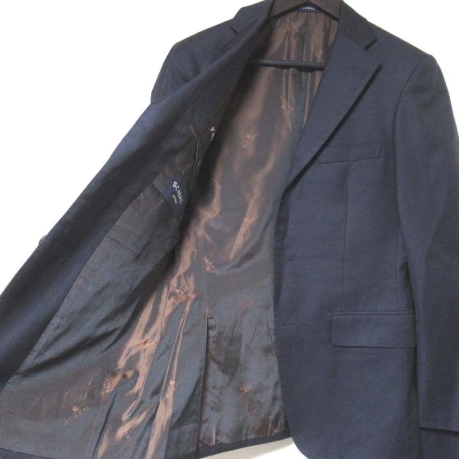 美品 SCABAL スキャバル パーソナルオーダー ソリッド テーラードジャケット+スラックスパンツ スーツ セットアップ ネイビー メンズ 古着 中古_3