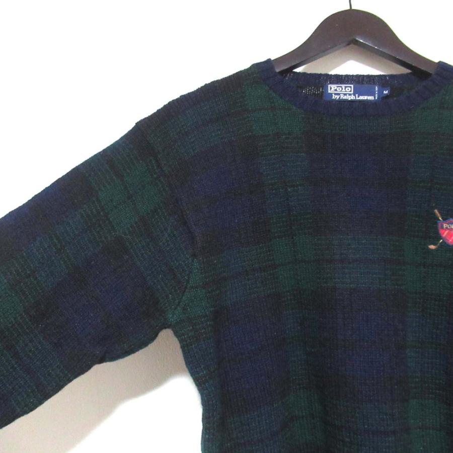 美品 Polo By Ralph Lauren ポロバイラルフローレン ポロ刺繍 ブラックウォッチ ニット セーター Mサイズ グリーン×ネイビー メンズ 古着 中古 USED 美品 Polo By Ralph Lauren ポロバイラルフローレン ポロ刺繍 ブラック