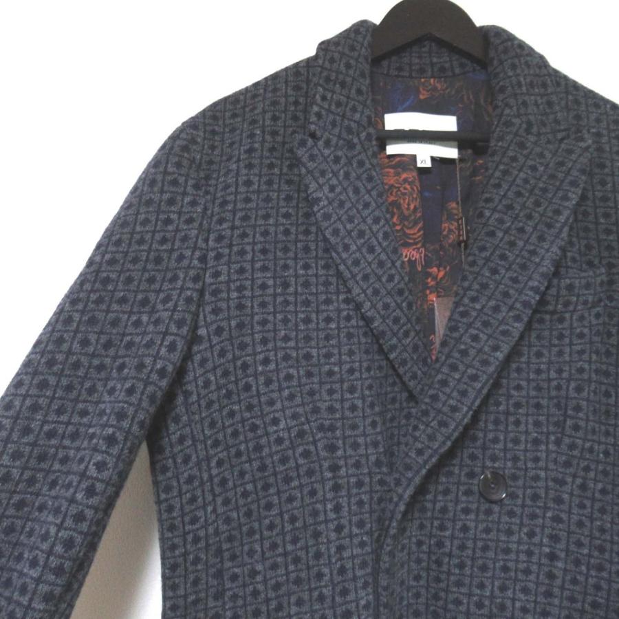 未使用 ETRO エトロ ローズ柄ライニング ダブルブレスト ニット チェスターコート XLサイズ グレー×ネイビー メンズ 古着 中古 USED ETRO（エトロ） 未使用 ローズ柄ライニング ダブルブレスト ニット