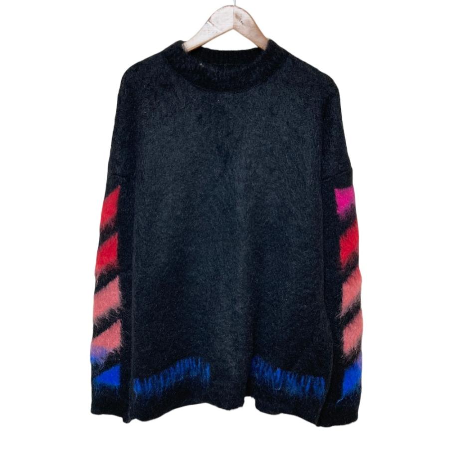 正規品 美品 off-White モヘアニット メンズ レディース 美品 Off-White オフホワイト モヘアニットセーター S ブラック メンズ