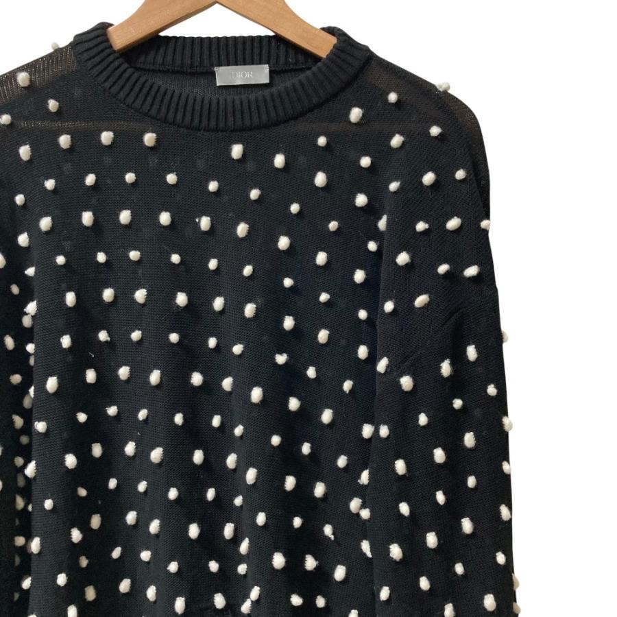 美品 23AW DIOR HOMME ディオールオム 裾ロゴ刺繍 ドット柄 ニットセーター 343M639AT729 サイズM ブラック×ホワイト メンズ 古着 中古_1
