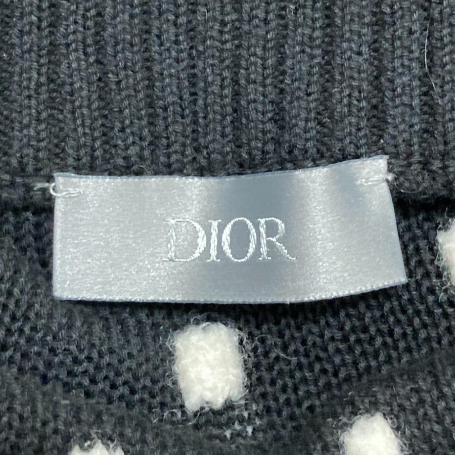 美品 23AW DIOR HOMME ディオールオム 裾ロゴ刺繍 ドット柄 ニットセーター 343M639AT729 サイズM ブラック×ホワイト メンズ 古着 中古_3