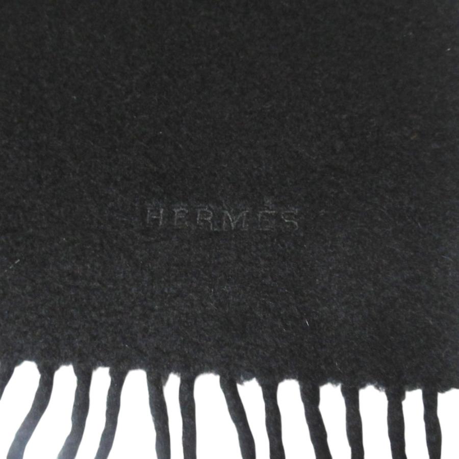美品 HERMES エルメス カシミヤ100％ フリンジ マフラー ブラック メンズ 古着 中古 USED HERMES（エルメス） 美品 カシミヤ100％ フリンジ マフラー ブラック