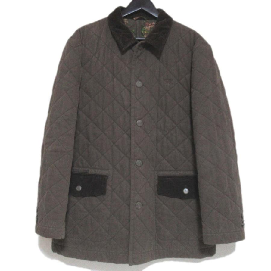 良品 Papas パパス 襟コーデュロイ パデッド キルティングジャケット 48 Mサイズ ブラウン メンズ 古着 中古 USED PAPAS（パパス） 良品 襟コーデュロイ パデッド キルティング