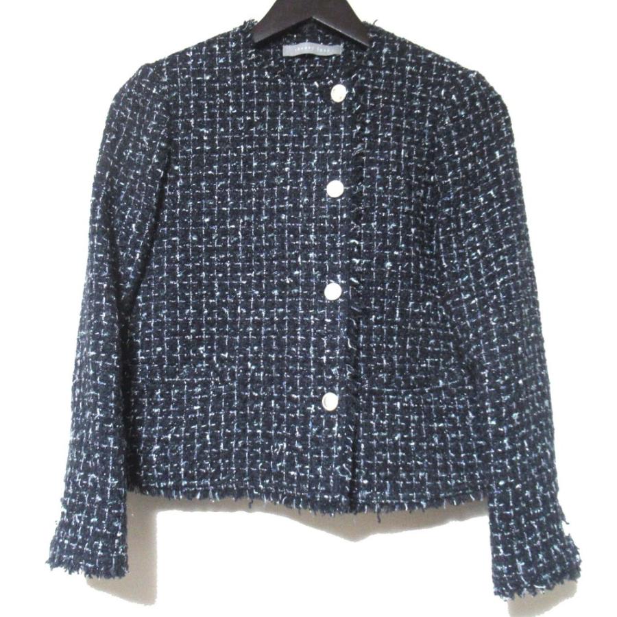 美品 23AW セオリーリュクス CHICO TWEED MARTINE ABBEY ツイード ノーカラージャケット スカート セットアップ 32 ネイビー レディース 古着 中古_1