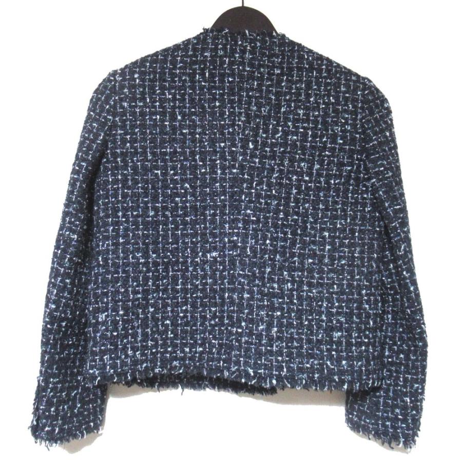 美品 23AW セオリーリュクス CHICO TWEED MARTINE ABBEY ツイード ノーカラージャケット スカート セットアップ 32 ネイビー レディース 古着 中古_2