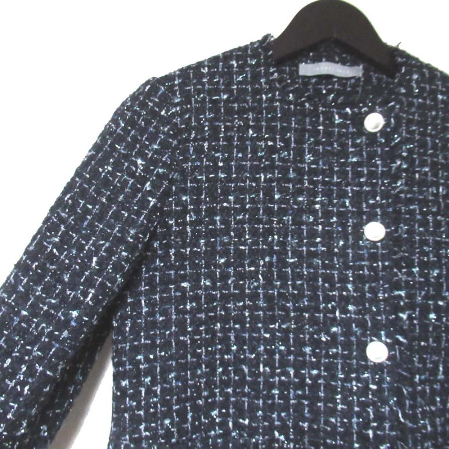美品 23AW セオリーリュクス CHICO TWEED MARTINE ABBEY ツイード ノーカラージャケット スカート セットアップ 32 ネイビー レディース 古着 中古_3